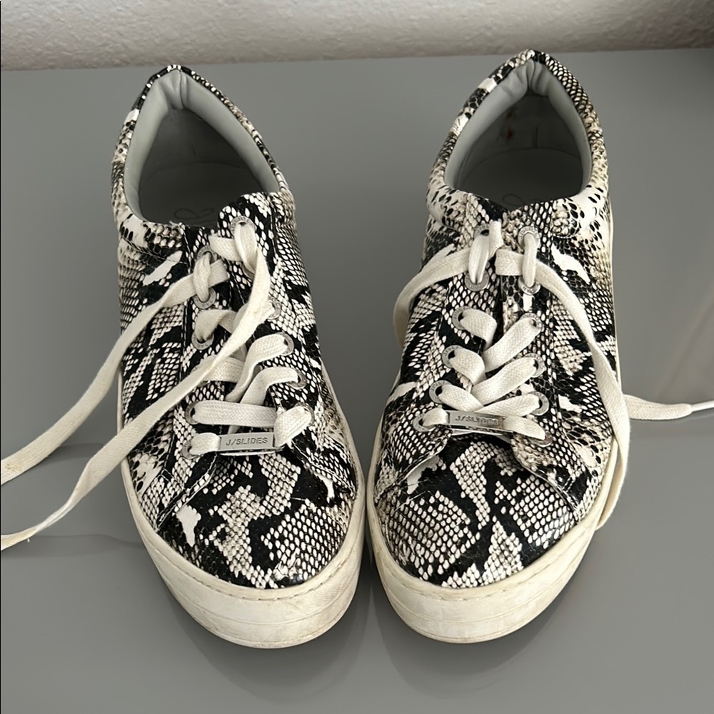 J/Slides NYC Women’s Black & White Snakeskin Platform Sneakers 7